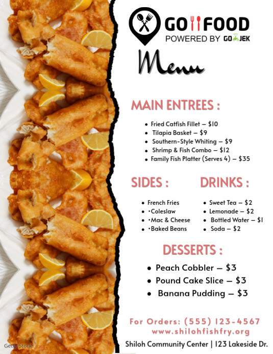Fish fry menu flyer template