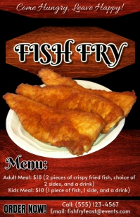 Fish Fry wooden manu flyer Tabloid template