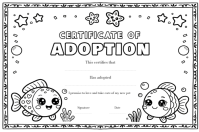 fish Pet Adoption Certificate coloring Etiket template