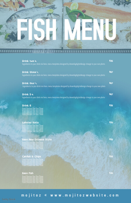 Fish Restaurant Beach Menu Template | PosterMyWall