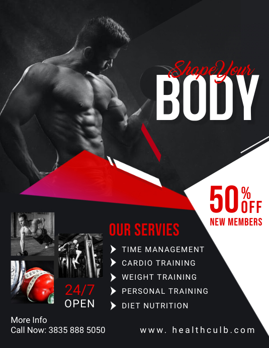 Fitness & Gym Flyer Template Løbeseddel (US Letter)