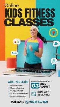 FITNESS CLASS FOR KIDS Reel Instagram template