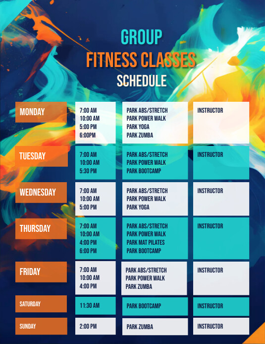 Exercise Class Shedule Example Fitness Class Schedule Flyers Template | PosterMyWall