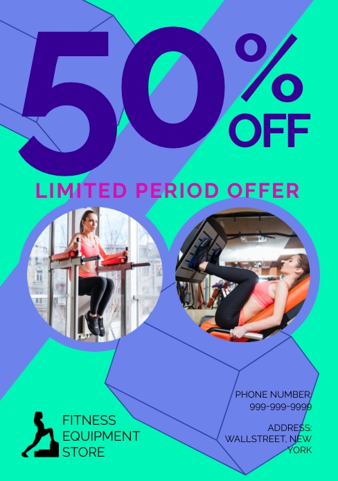 Fitness equipment store flyer เทมเพลต | PosterMyWall