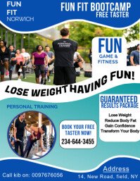 Blue Fitness exercise bootcamp flyer design template Flyer