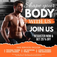 fitness flyer, body building, gym Square (1:1) template