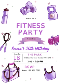 Fitness girl party invitation A6 template