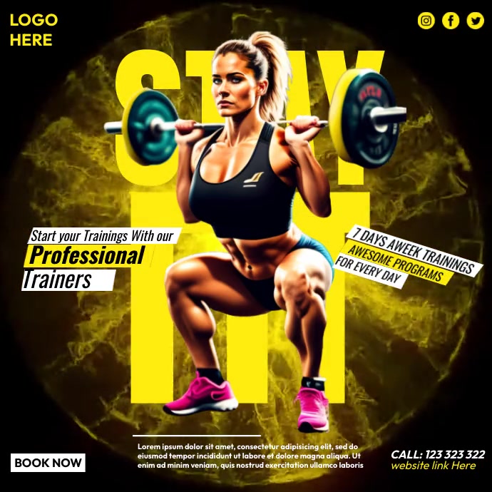 Fitness Gym Training Video Template PosterMyWall