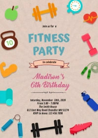 Fitness party theme invitation A6 template