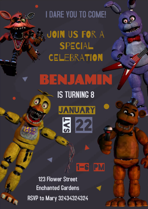 five nights at freddy's birthday invitation Template | PosterMyWall