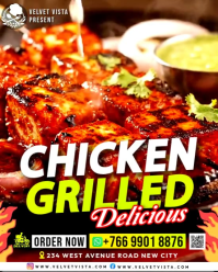 Flame Grilled Chicken steak Promotion creative poster design video background motion text graphics Instagram Portrait template