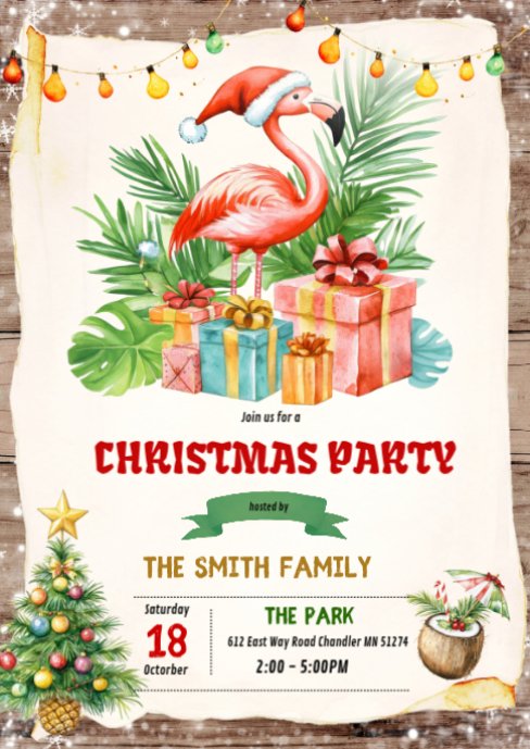 Flamingle Jingle Christmas in July Invitation Template | PosterMyWall