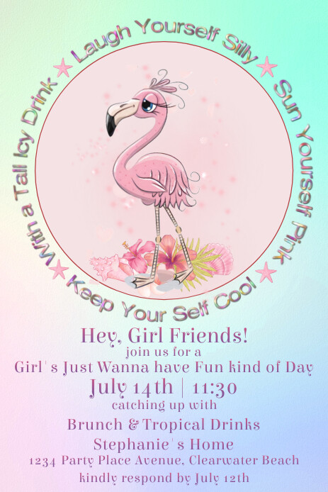 Flamingo Girl's Party Pinterest Graphic template