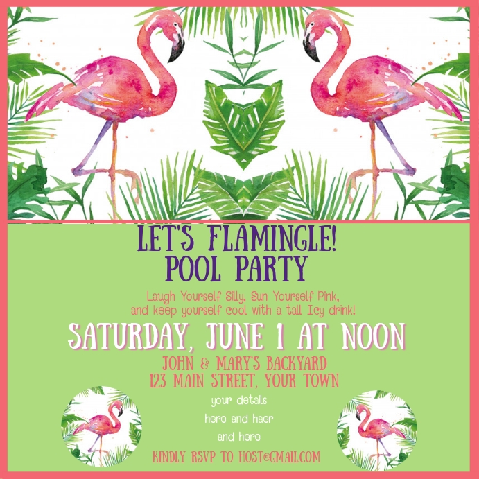 Flamingo Pool Party Invitation For Instagram Template Flamingo Pool Party Invitation For Instagram Template