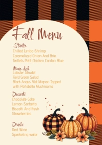 Flannel fall/autumn party menu card A5 template