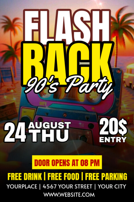 Flash Back 90's Party Poster Template Design Plakkaat