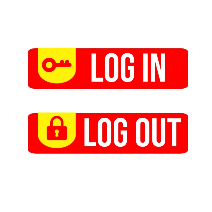 Flat design login and logout label collection Template | PosterMyWall