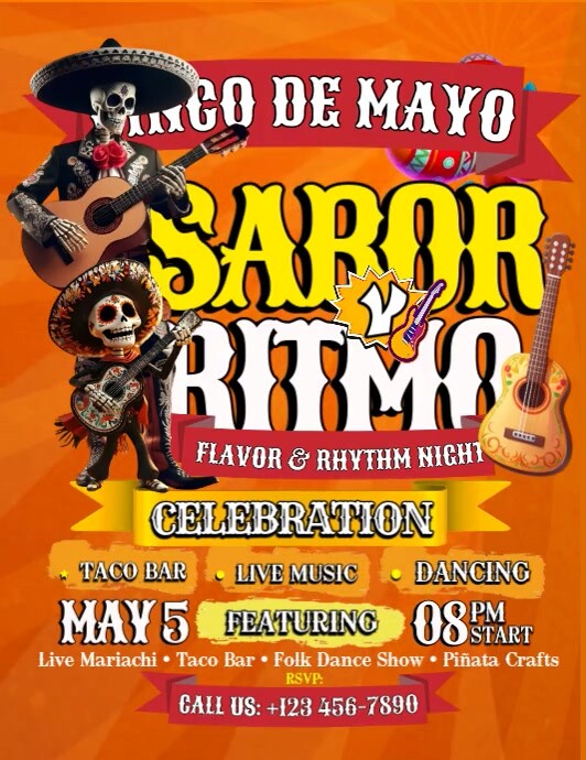 Flavor & Rhythm: Fiesta Nigh Pamflet (Letter AS) template
