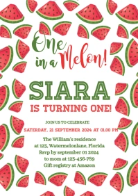 Floating watermelon for birthday invitation A A5 template