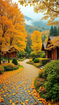 Floral “autumn Pathway Background – Cozy Fall Cabin Scene Template” Digital Display (9:16)