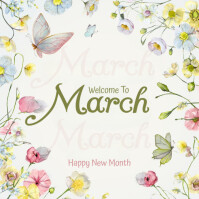 Floral And Illustartive March Happy New Month Instagram Post template