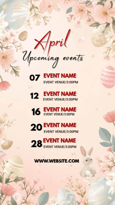 Floral April upcoming events calender Template | PosterMyWall