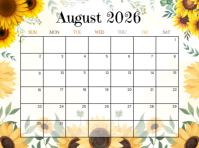 Floral August 2026 Calendar  Presentation template