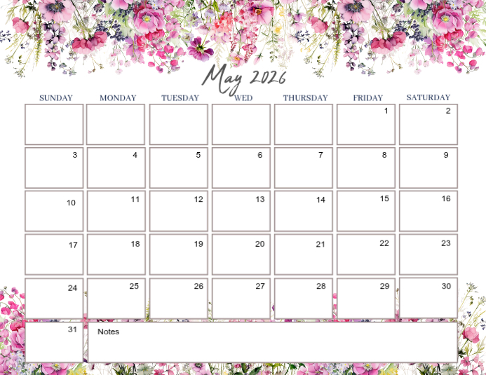 Plantilla de floral August 2026 Calendar | PosterMyWall