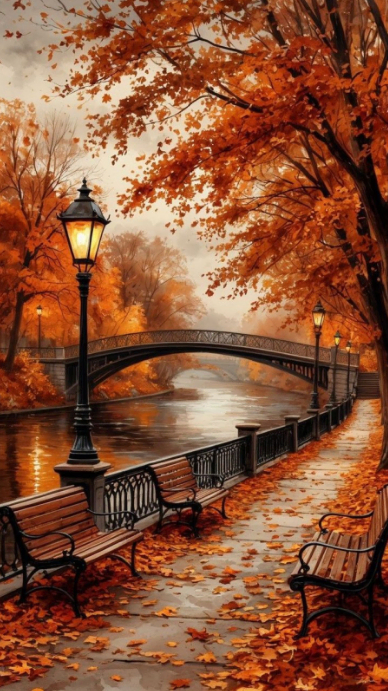 Fall Pageant Background Floral Autumn Bridge Pathway | Cozy Fall Evening Background Digital ...