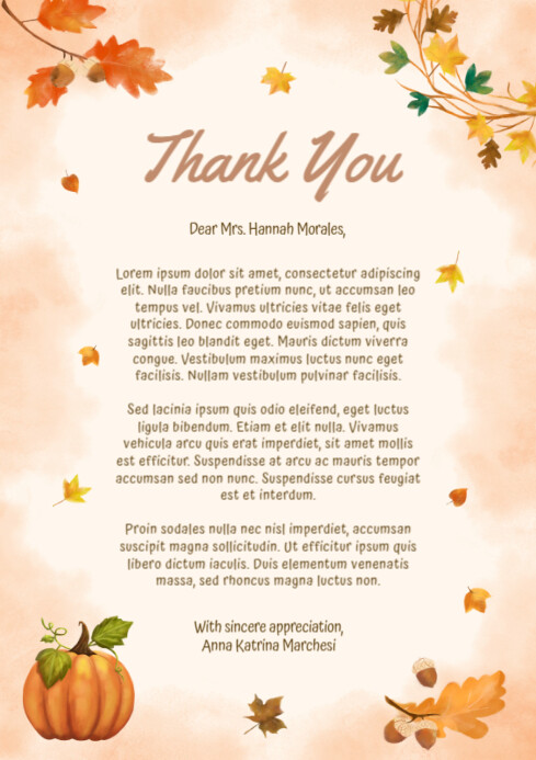 Fall Letter Form Copy of Floral Autumn Thank You Letter A4 | PosterMyWall