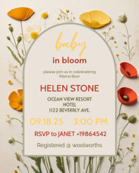 Floral Baby Shower Invitation Invite Card Poster Flyer Banner Church Social Floral Girl Facebook  In Instagram Portrait template
