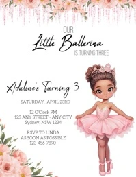 Floral Ballerina, dancer Birthday Invitation Volante (Carta US) template