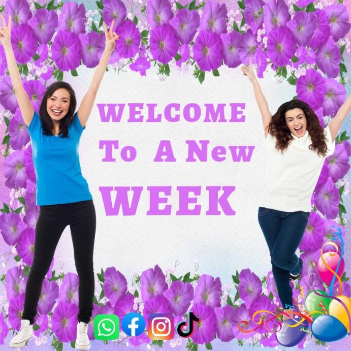 Copy of Floral Beautiful Purple Welcome To A New Week Template ...