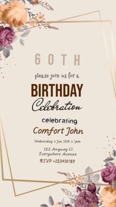 Floral Birthday Invite Whatsapp Status Template | PosterMyWall