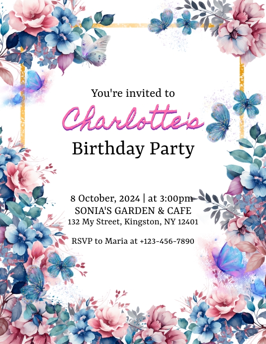 Floral Birthday Party Invitation Flyer Template | PosterMyWall