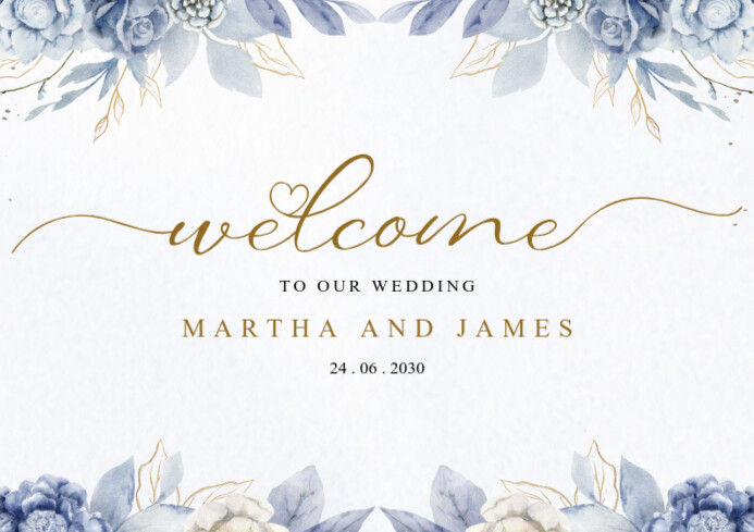 Floral Blue And White Elegant Floral Watercolor Welcome Wedding Poster A2 template