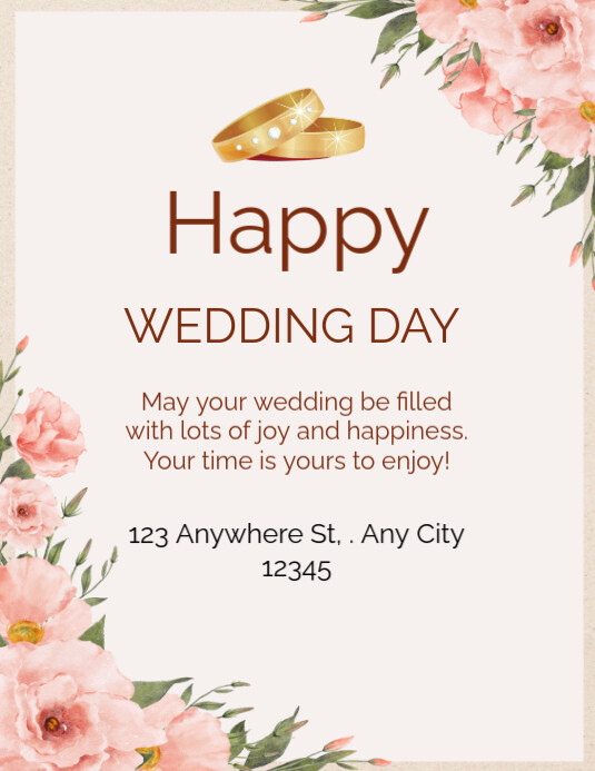 floral border wedding  card Folheto (US Letter) template