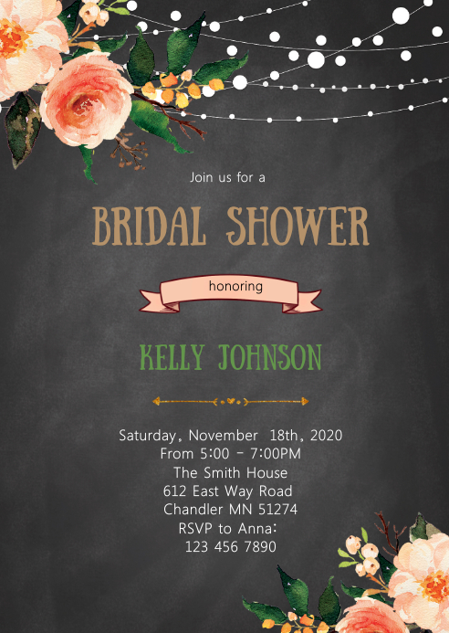 Floral bridal shower invitation A6 template