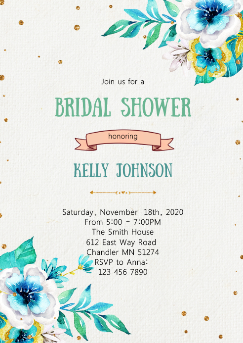 Floral bridal shower invitation A6 template