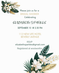 Floral Bridal Shower Invitation Invite Wedding Baby Facebook Post Banner Flyer Instagram Portrait template