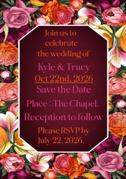 Floral Bridal Wedding Invitation Poster Design Template A4