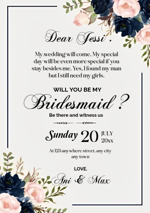 Floral Bridesmaid Proposal Card A4 template