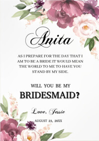 Floral Bridesmaid Proposal Card A4 template
