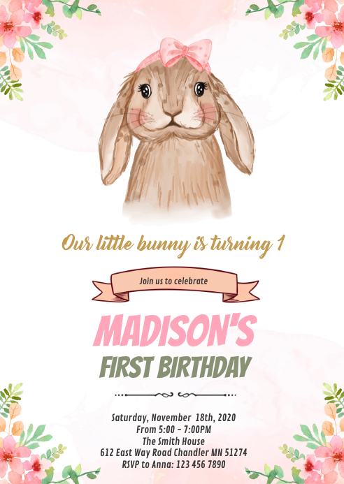Floral bunny invitation Template | PosterMyWall