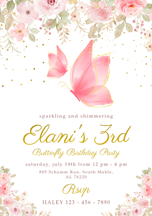 Floral Butterfly Birthday Party Invitation Template | PosterMyWall