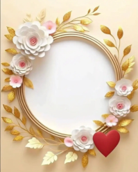Floral Circle Frame with Heart and Gold Accents Instagram Portrait template
