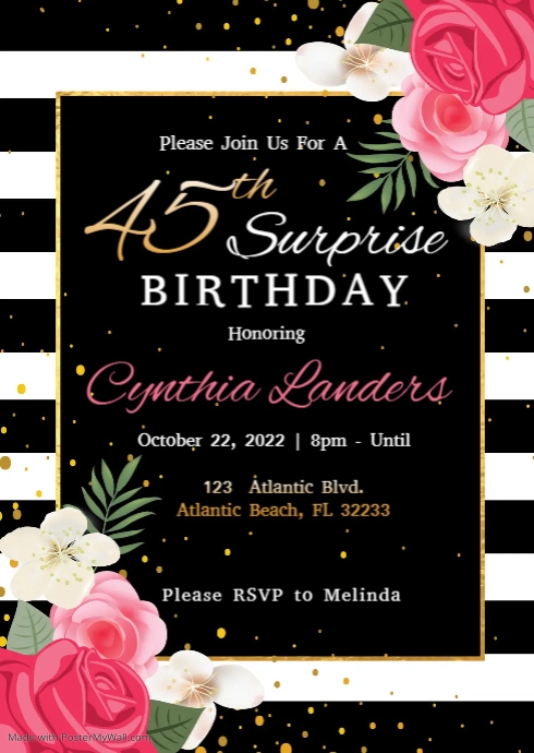floral confetti sparkle invite template postermywall
