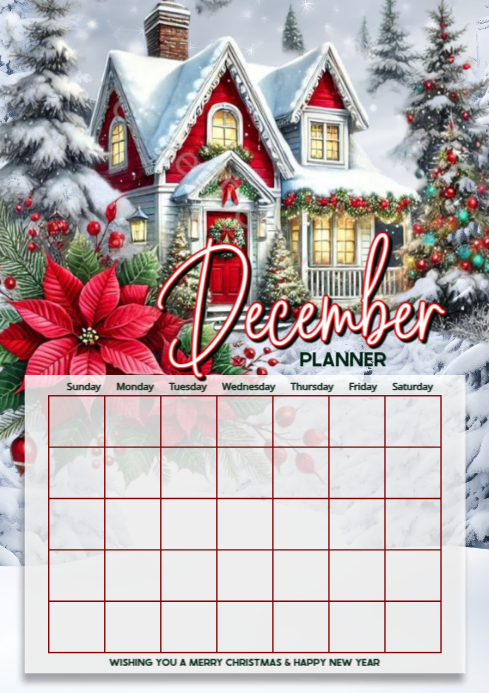 Floral December Monthly Planner Printable Template Flyer/poster A4 ...