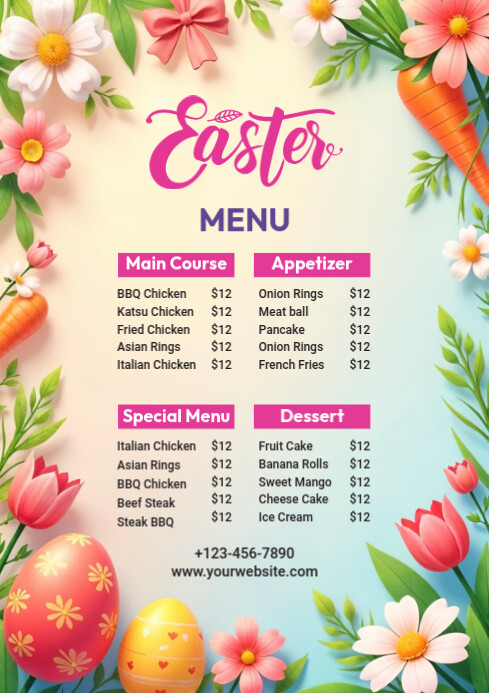 Floral Easter Menu A4 Template | PosterMyWall