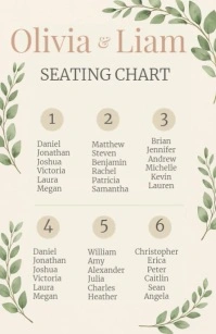 Floral Elegant Greenery Wedding Seating Chart Template Tabloid